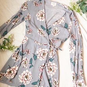 Lavender floral long sleeve wrap dress